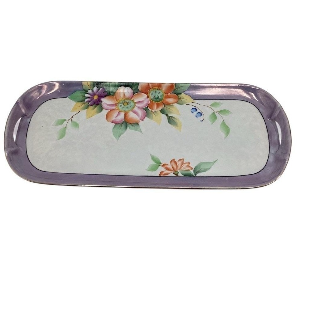 Noritake Hand Painted‎ Floral Lusterware Relish Celery Tray Purple Gold